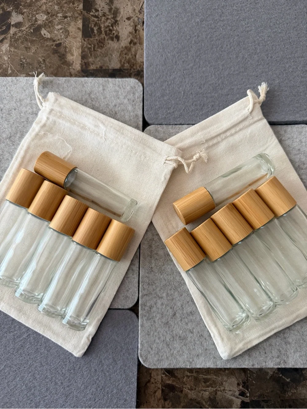 Glass Travel Bottles with Bamboo Caps - Set of 12